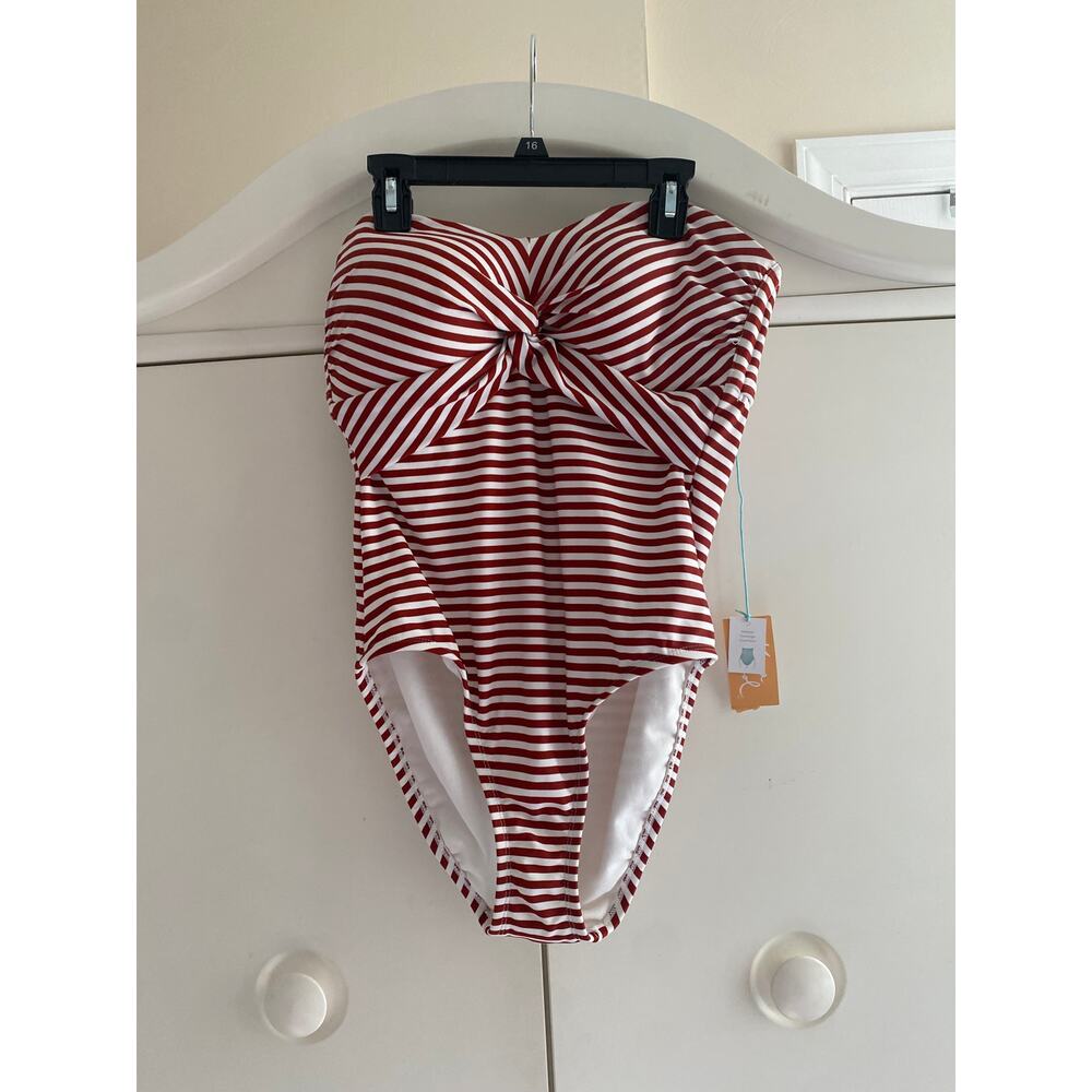 Kona Sol Brown Striped Strapless bathing suit size medium NWT